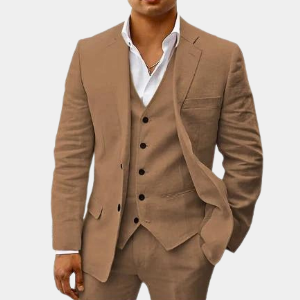 Men's three-piece suit with waistcoat, jacket and trousers