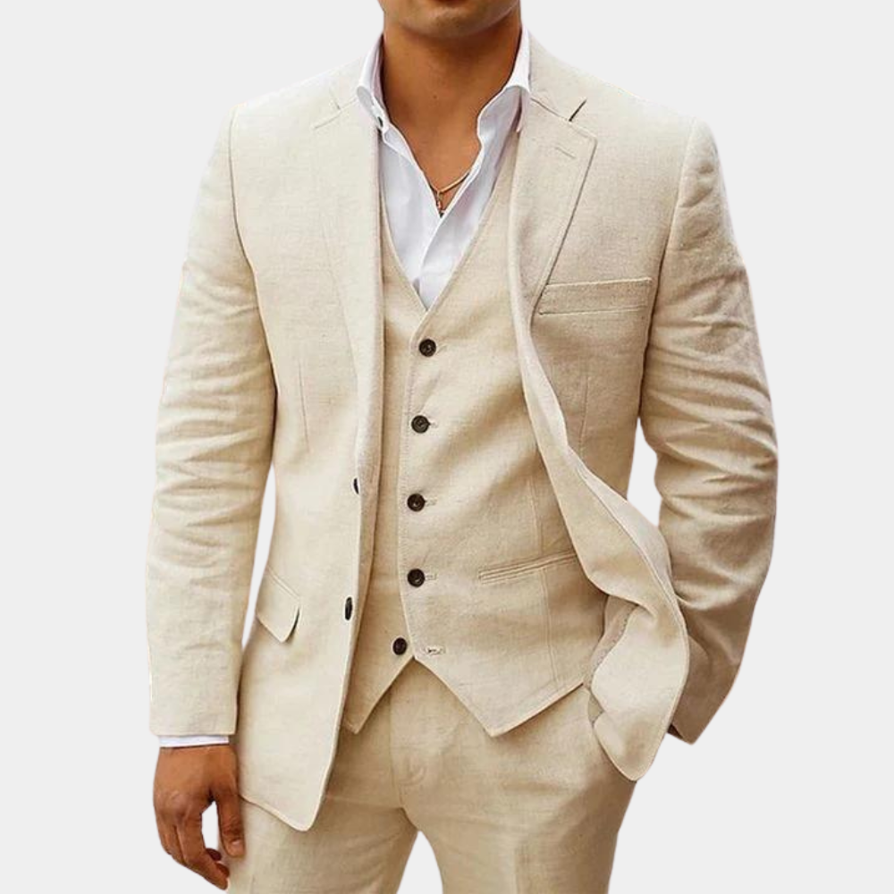 Men's three-piece suit with waistcoat, jacket and trousers