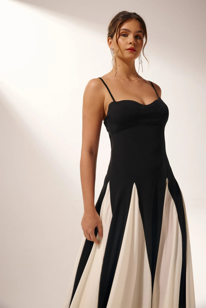 Women’s Two-Tone Evening Dress | Elegant & Dramatic | Flowing Contrast Panel Skirt