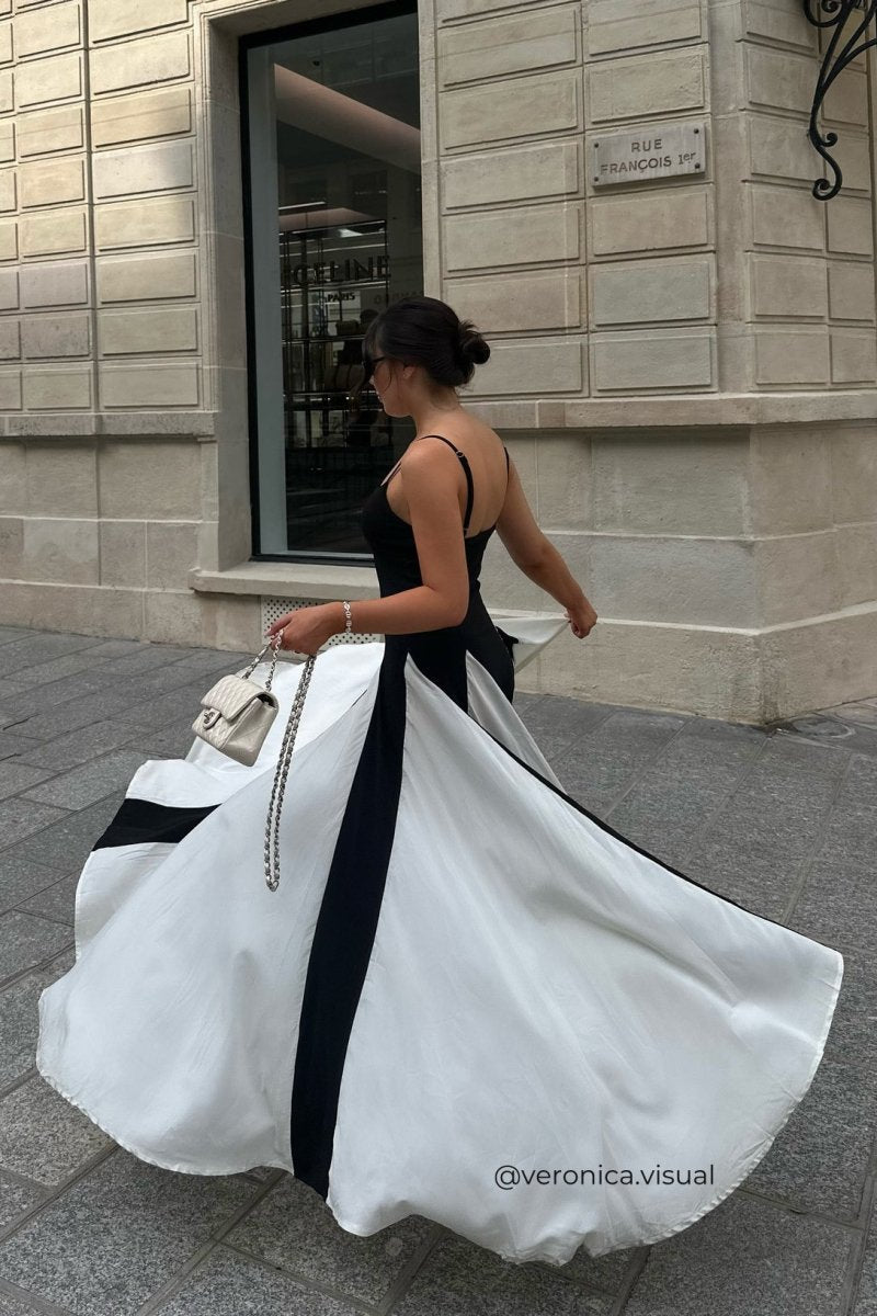 Women’s Two-Tone Evening Dress | Elegant & Dramatic | Flowing Contrast Panel Skirt