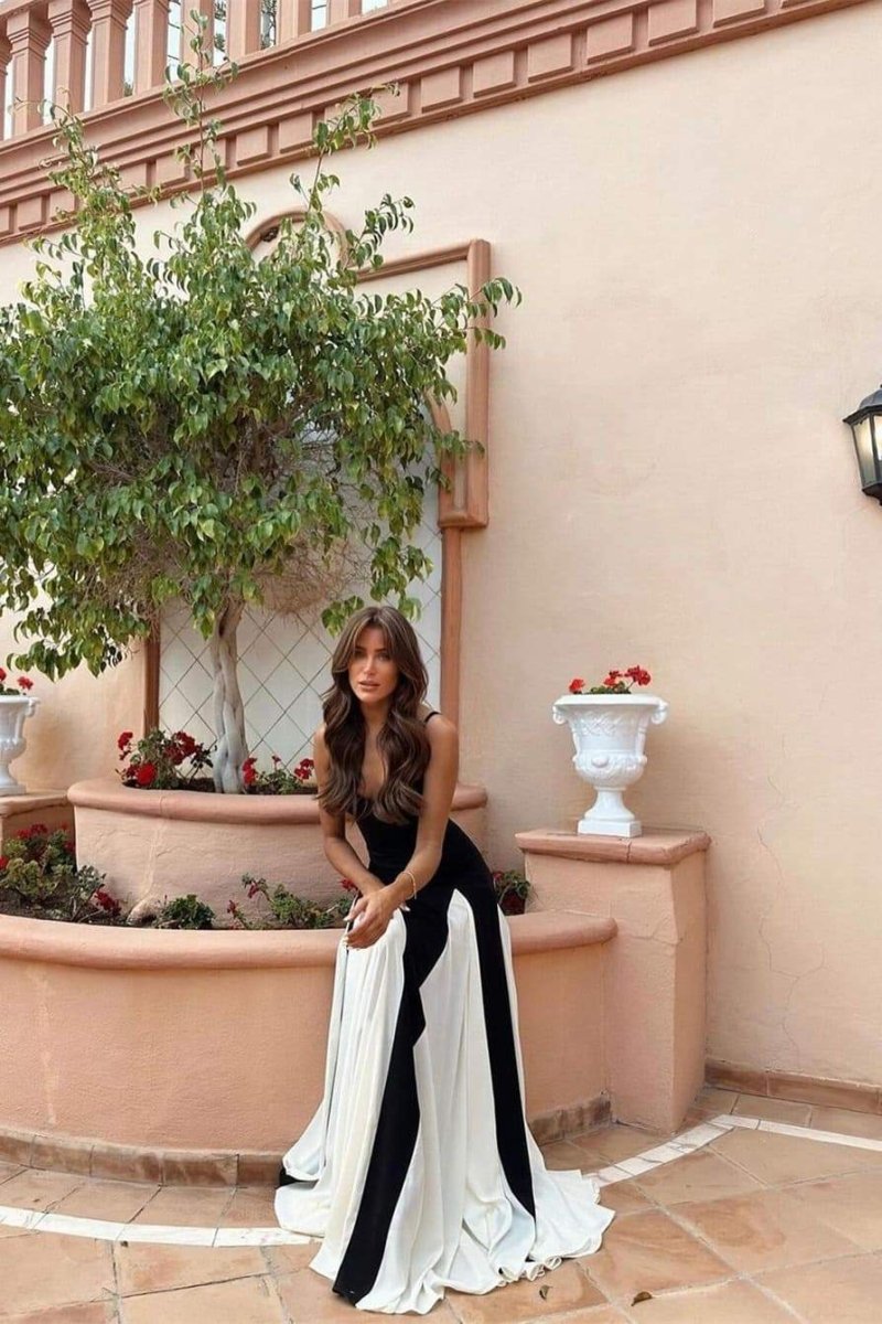 Women’s Two-Tone Evening Dress | Elegant & Dramatic | Flowing Contrast Panel Skirt