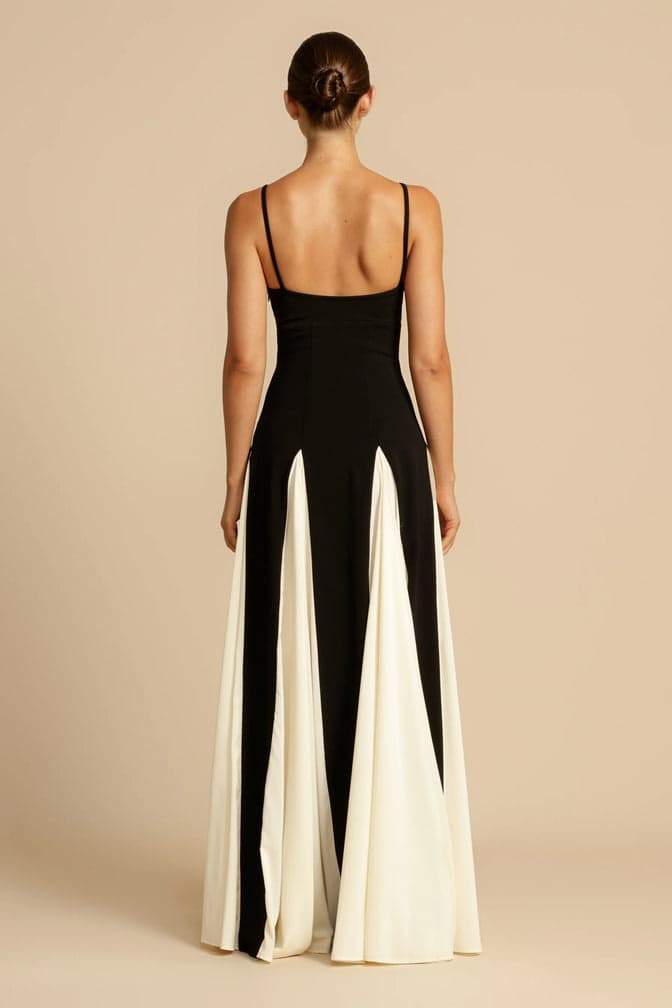 Women’s Two-Tone Evening Dress | Elegant & Dramatic | Flowing Contrast Panel Skirt