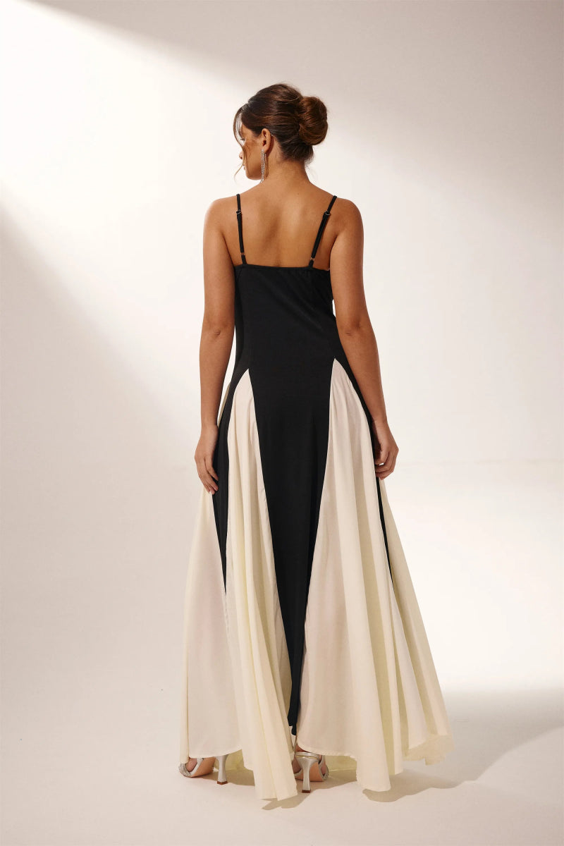 Women’s Two-Tone Evening Dress | Elegant & Dramatic | Flowing Contrast Panel Skirt