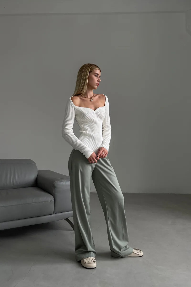 Off-Shoulder Knit Top | Wrap Design | Elegant & Stretchy