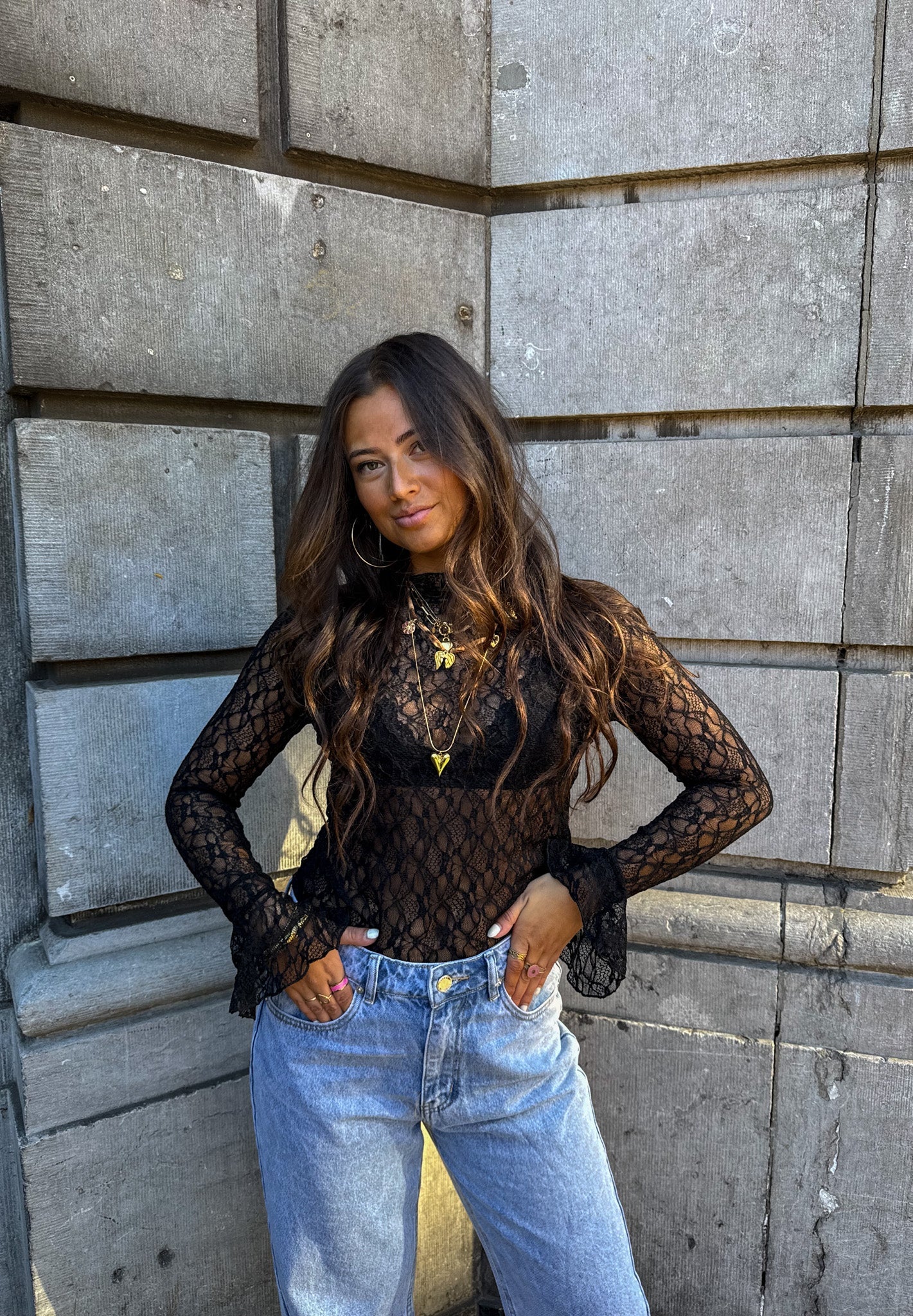 Women's long-sleeved blouse - Knitted jersey layer