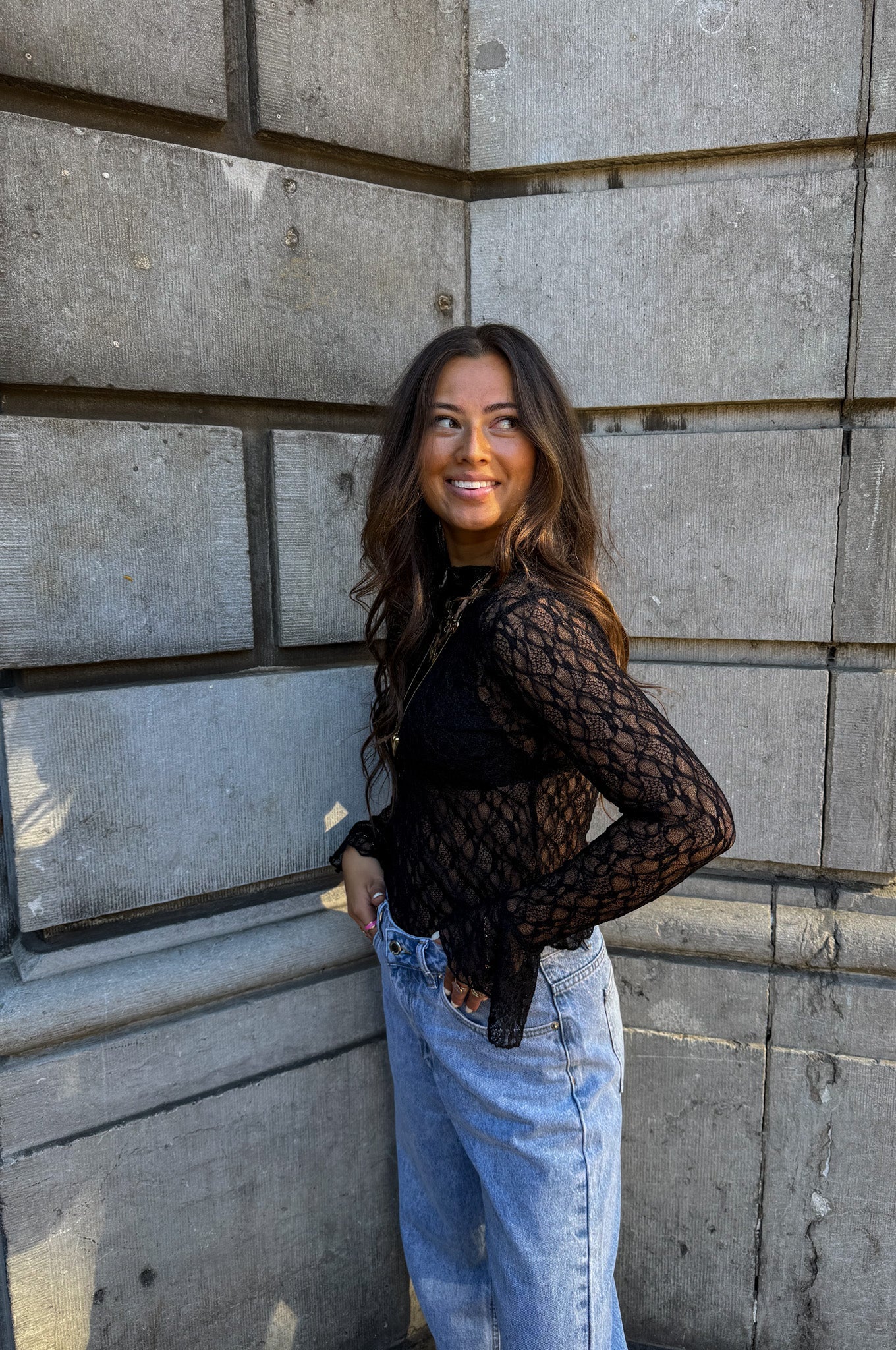 Women's long-sleeved blouse - Knitted jersey layer