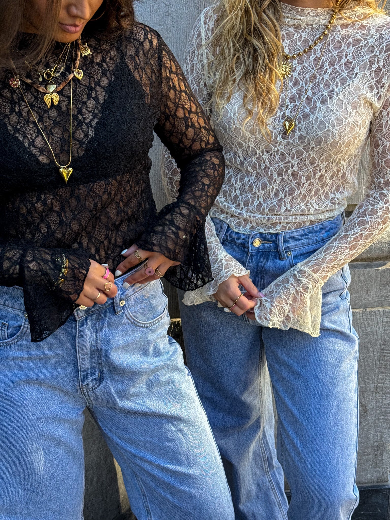 Women’s Long-Sleeved Blouse - Patterned Top in Cream