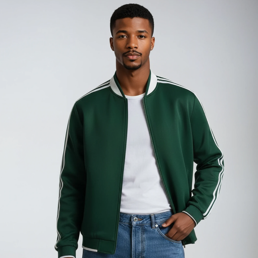 Men’s Bomber Jacket – Baseball Collar with Striped Sleeves