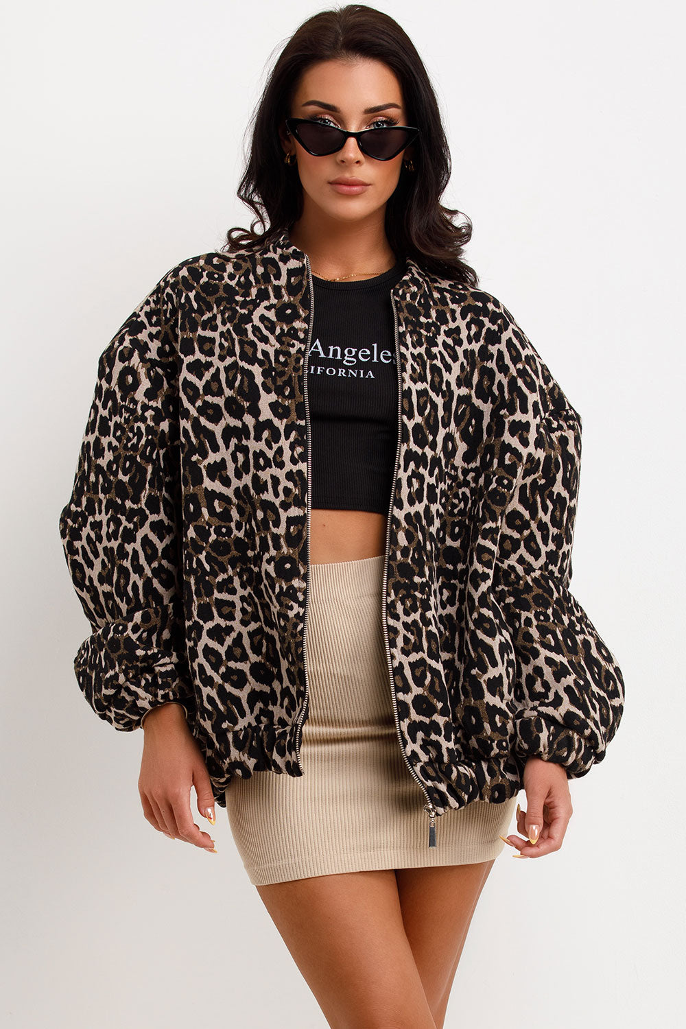 Zarel - Womens Leopard Print Bomber Jacket