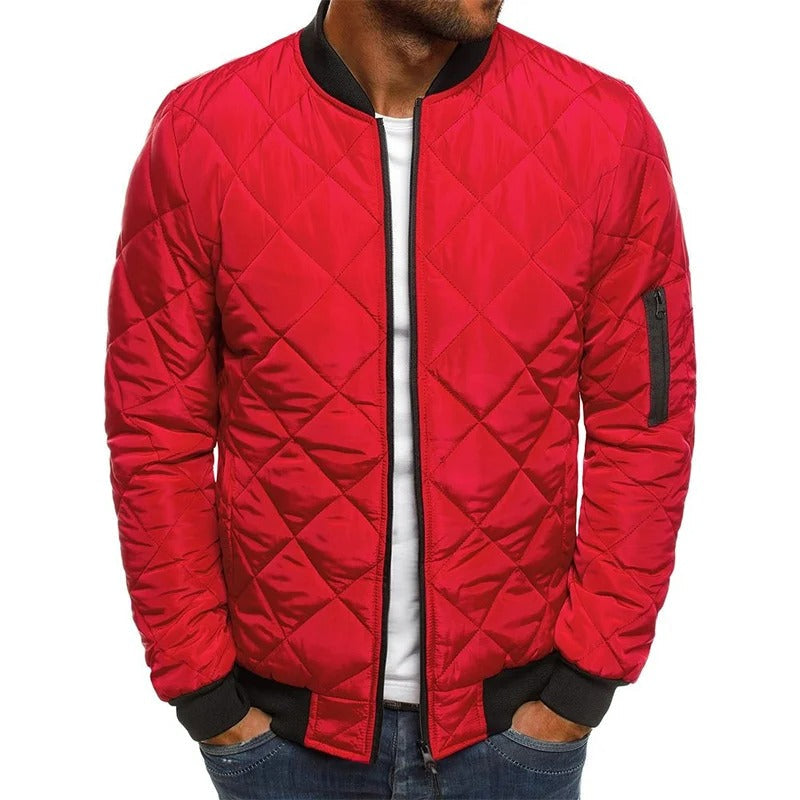 Men's Quilted Bomber Jacket – Baseball Collar with Zip