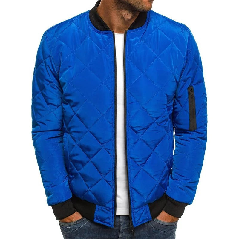 Men's Quilted Bomber Jacket – Baseball Collar with Zip