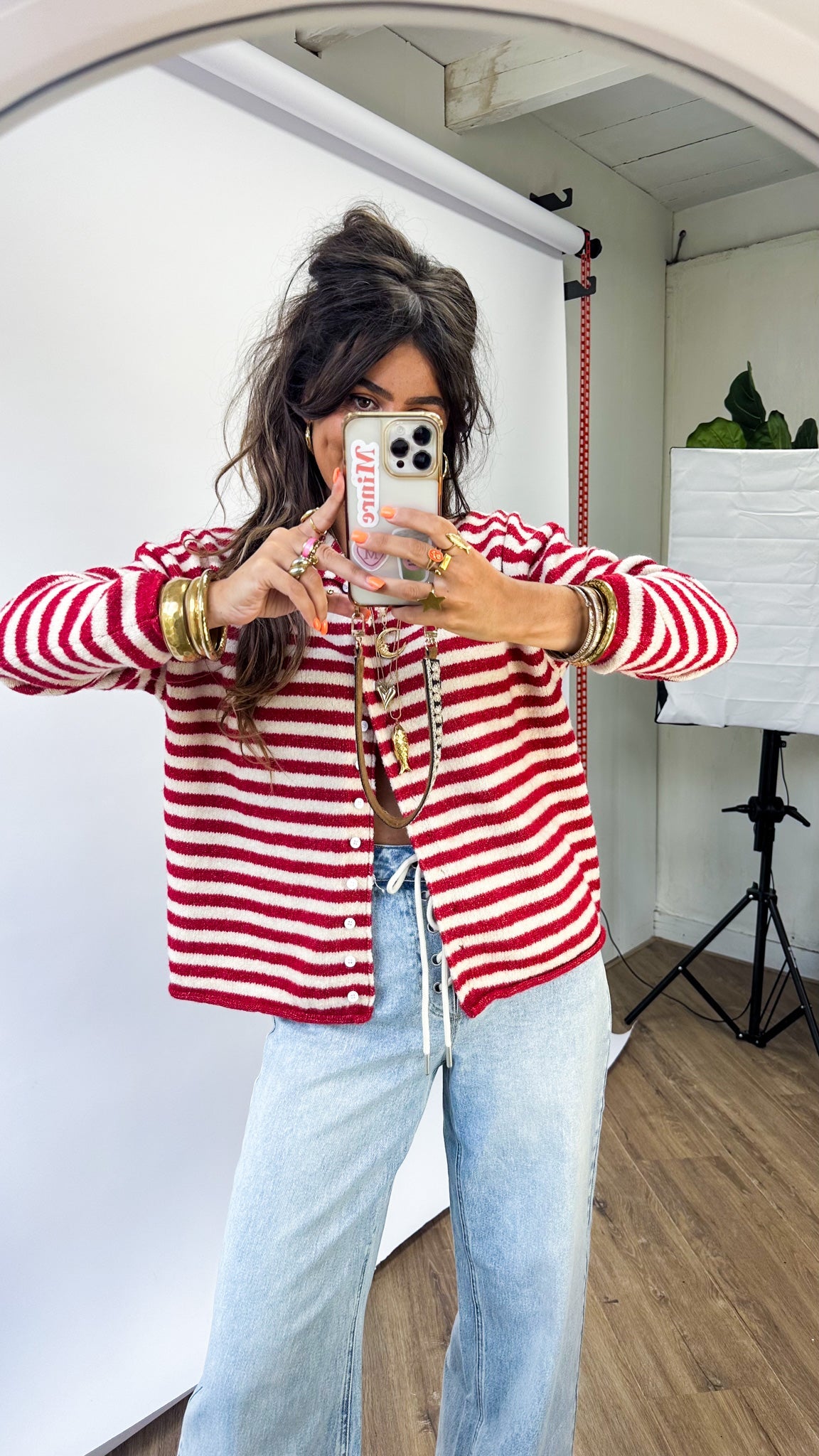 Women’s Vest - Red Striped Long Sleeve Top