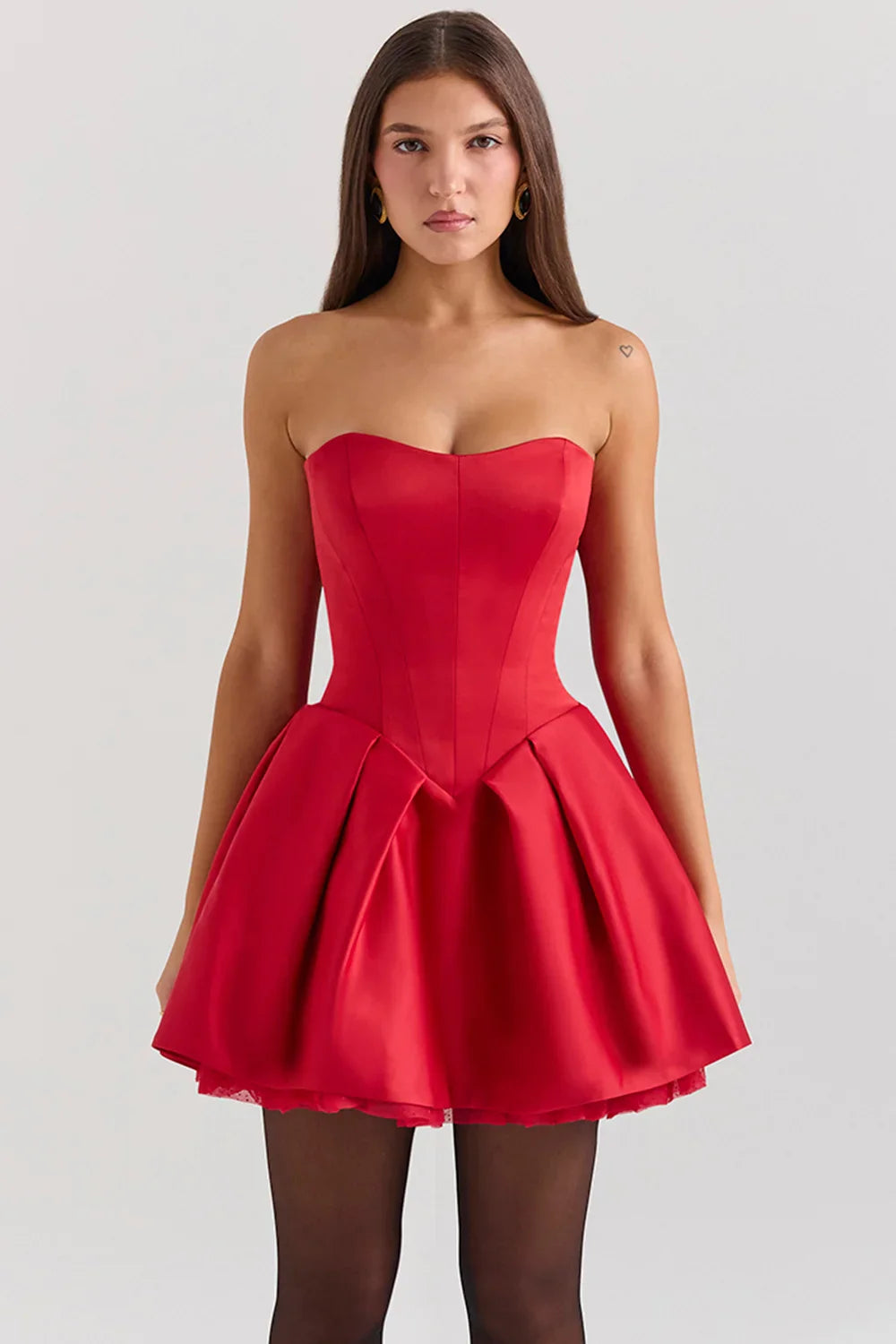 Women’s Strapless Satin Mini Dress | Bold & Elegant | Flared Skirt & Sweetheart Neckline
