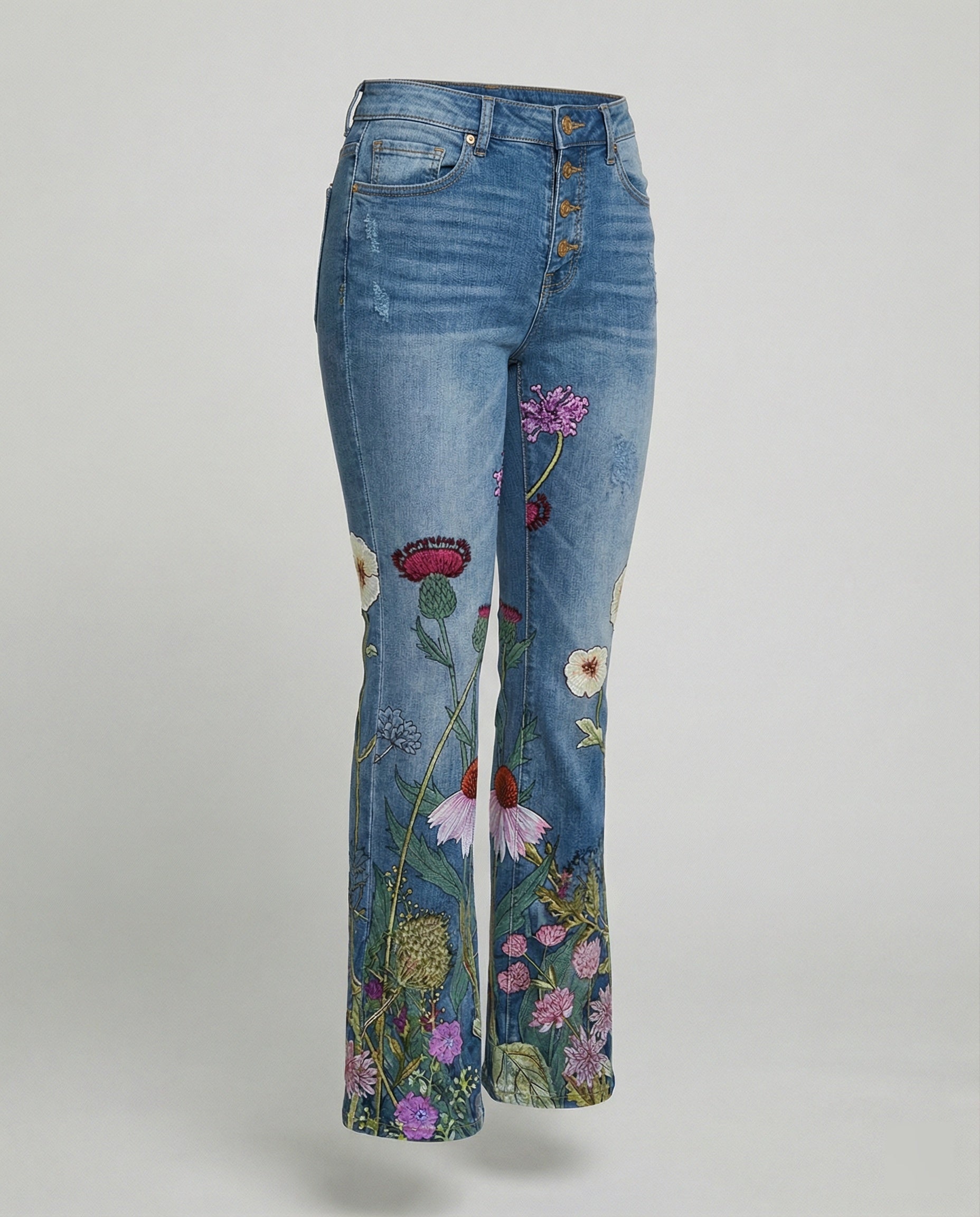 Elmirra - Womens Flared Jeans With Four Button Detail