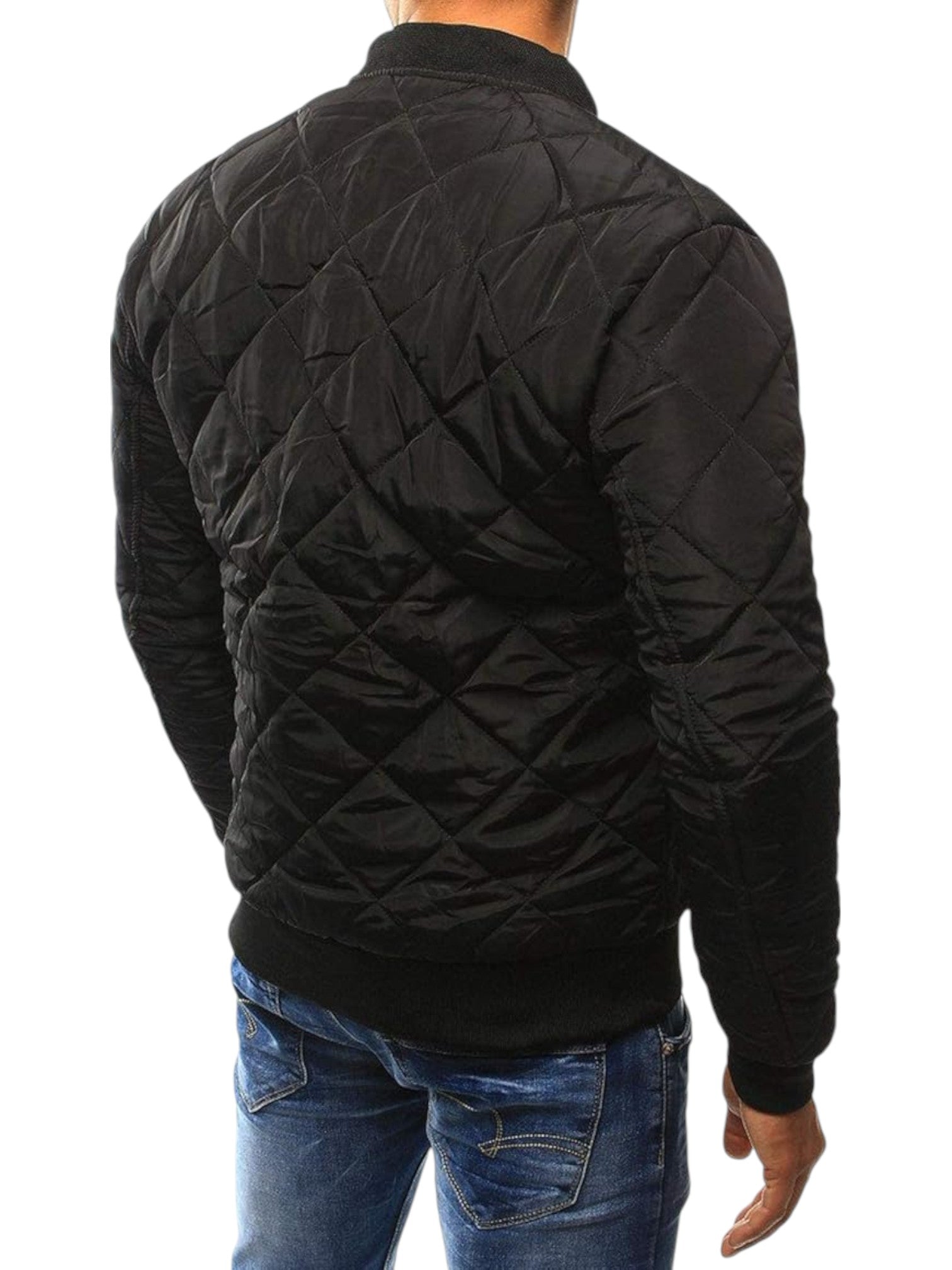Men's Quilted Bomber Jacket – Baseball Collar with Zip