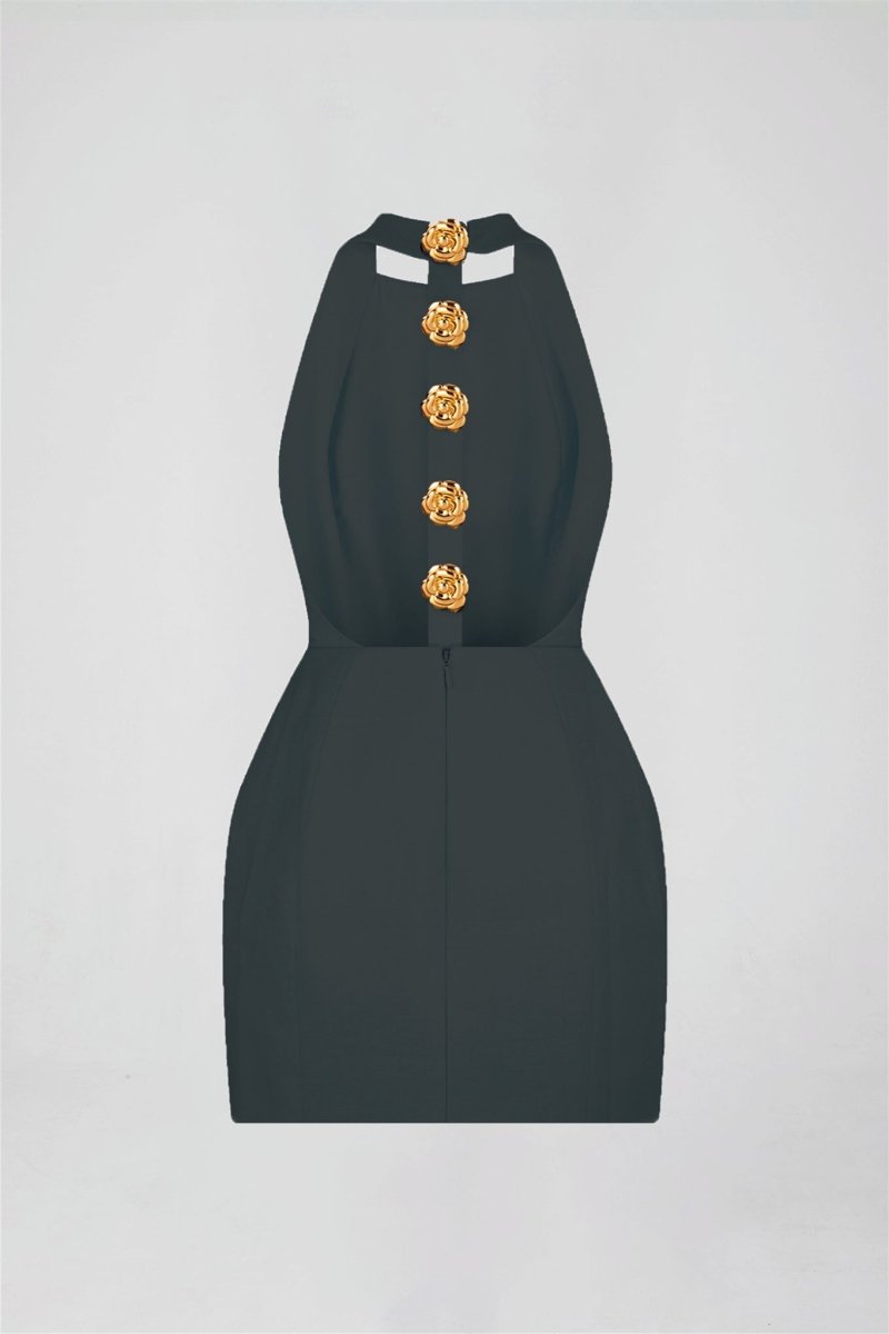 Halter Mini Dress | Elegant | Statement Gold Buttons