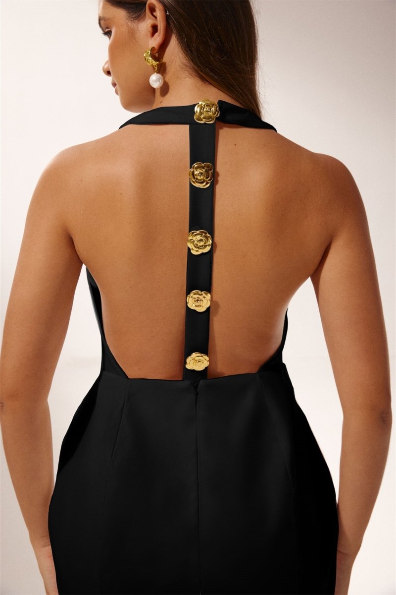 Halter Mini Dress | Elegant | Statement Gold Buttons