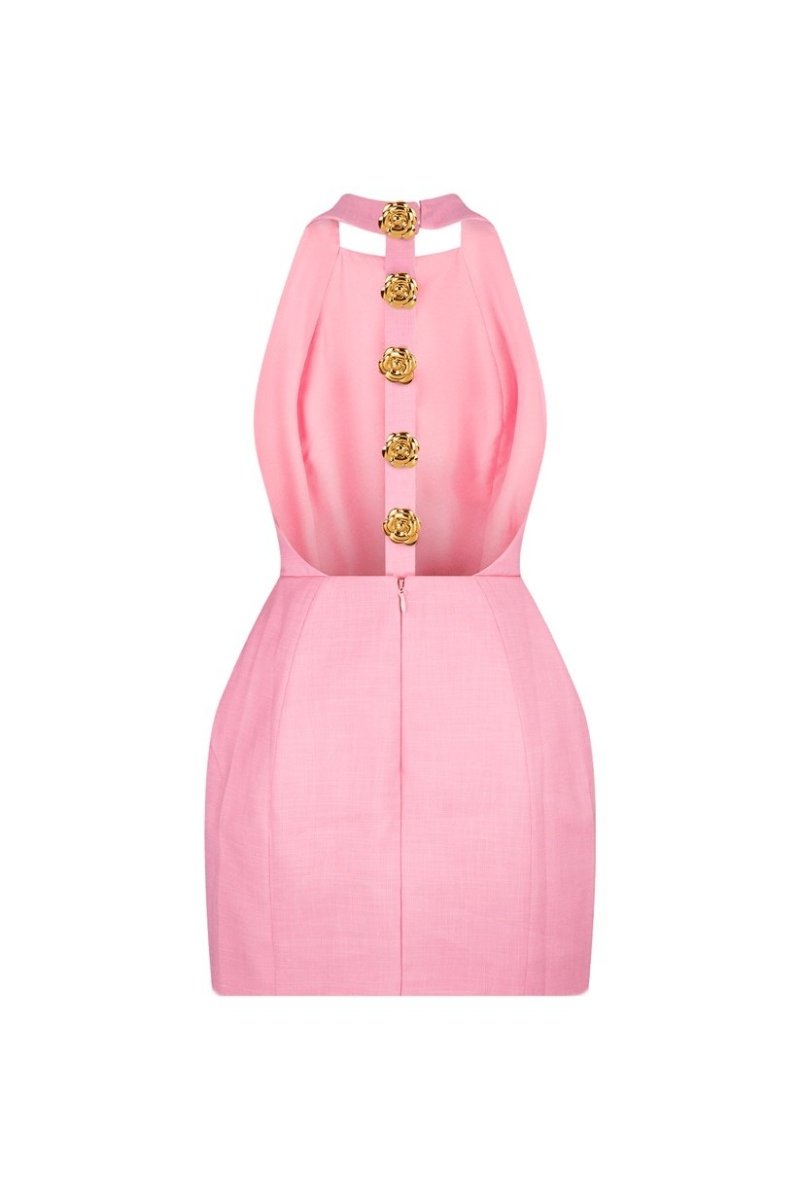 Halter Mini Dress | Elegant | Statement Gold Buttons