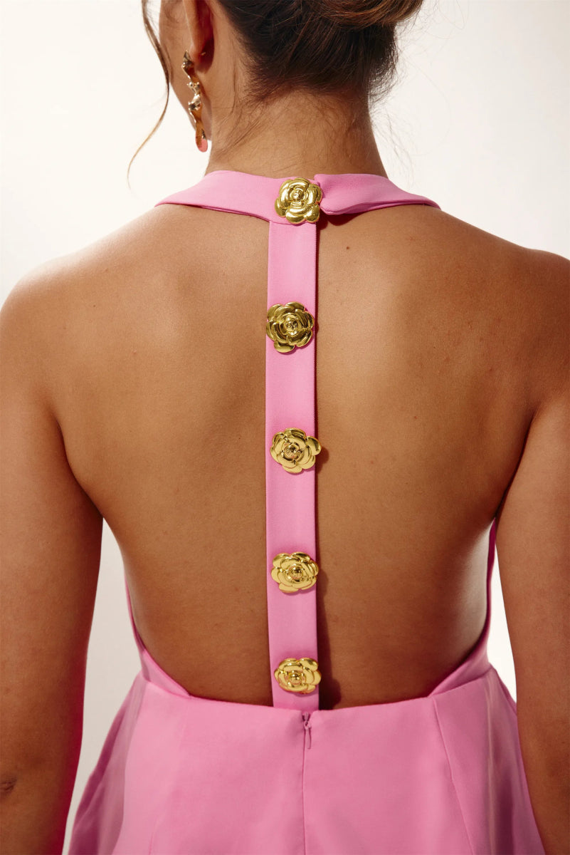 Halter Mini Dress | Elegant | Statement Gold Buttons