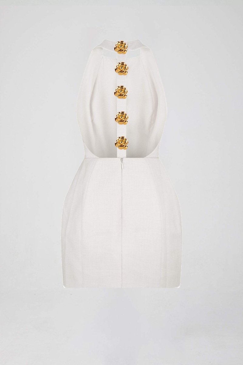 Halter Mini Dress | Elegant | Statement Gold Buttons