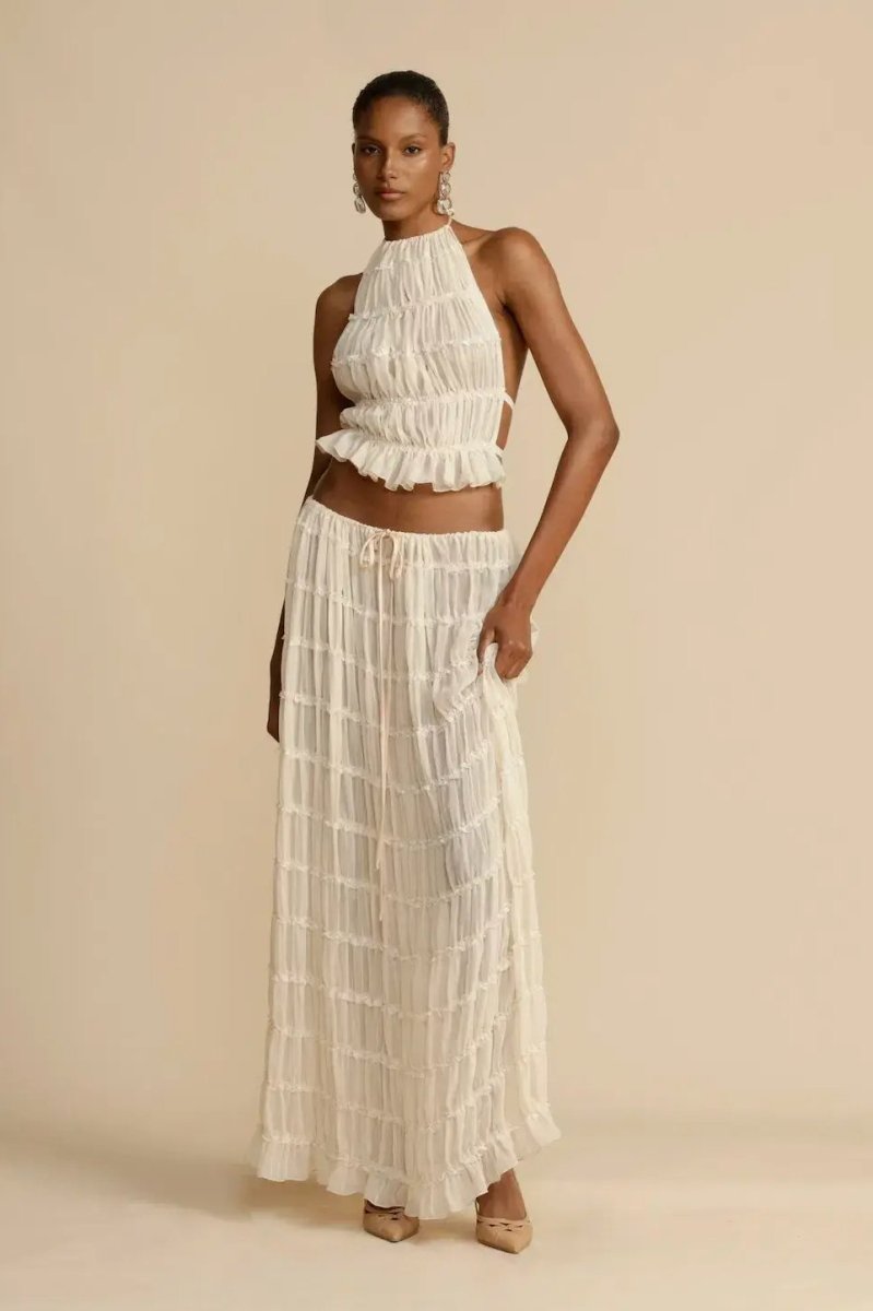 Women’s Boho Two-Piece Maxi Set | Lightweight & Elegant | Halter Crop Top & Flowy Skirt