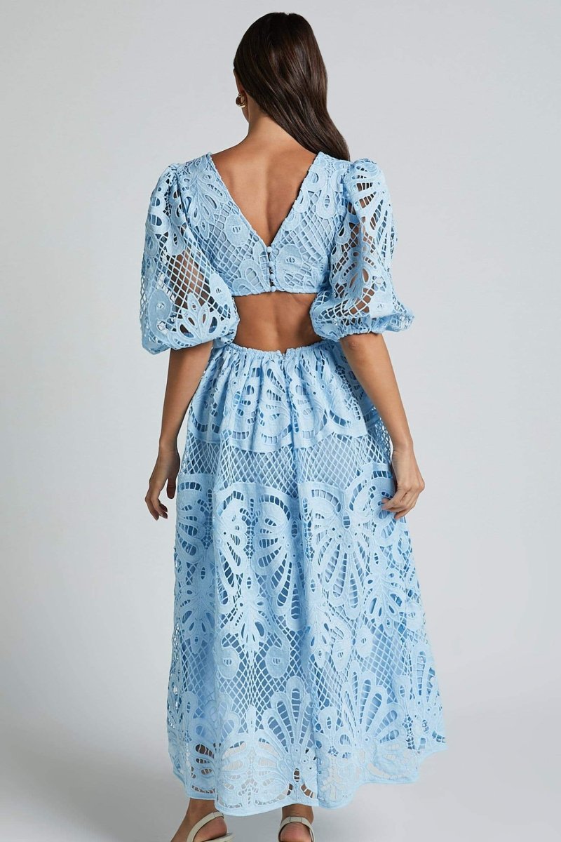 Lace Midi Dress | Elegant & Feminine | Puff Sleeve Detail