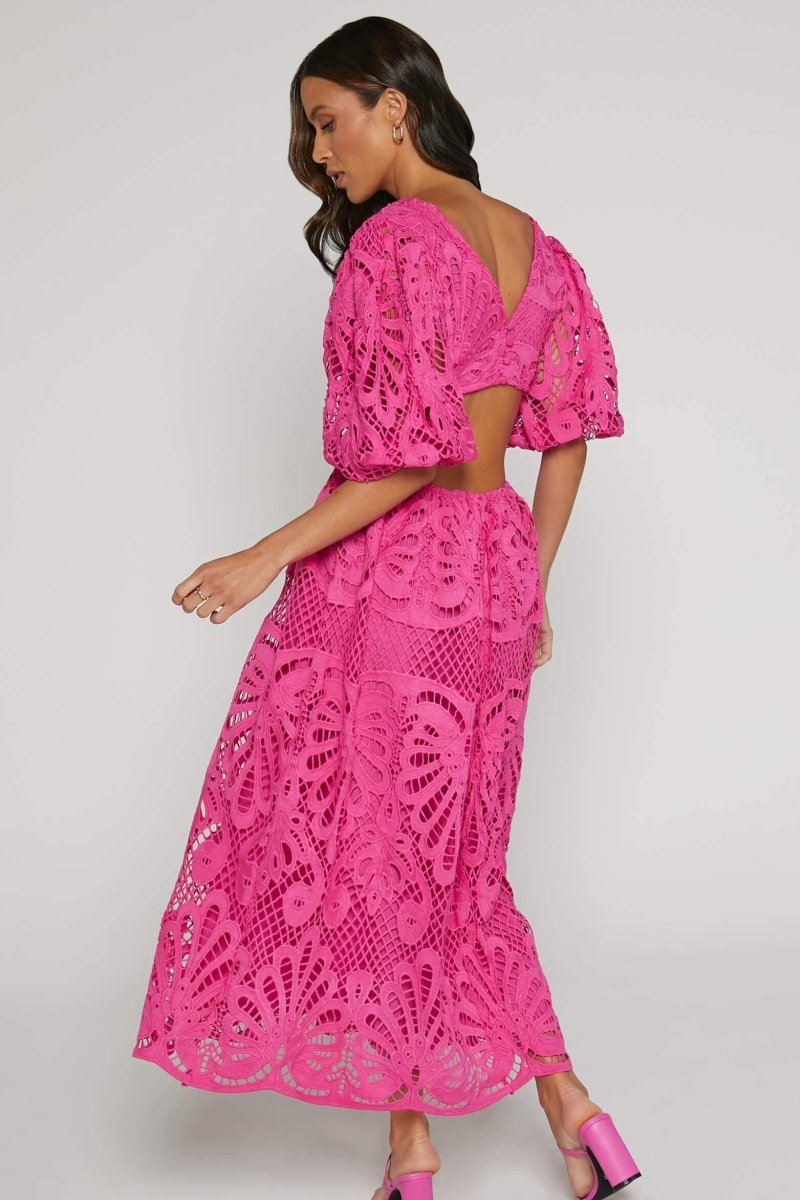 Lace Midi Dress | Elegant & Feminine | Puff Sleeve Detail
