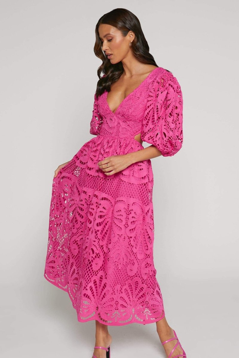Lace Midi Dress | Elegant & Feminine | Puff Sleeve Detail