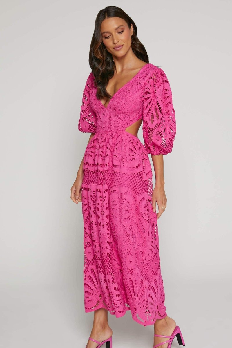 Lace Midi Dress | Elegant & Feminine | Puff Sleeve Detail