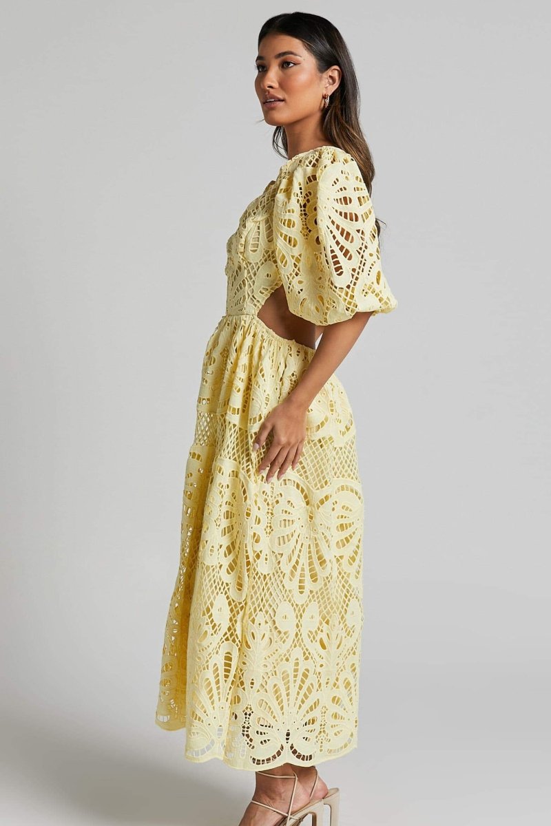Lace Midi Dress | Elegant & Feminine | Puff Sleeve Detail
