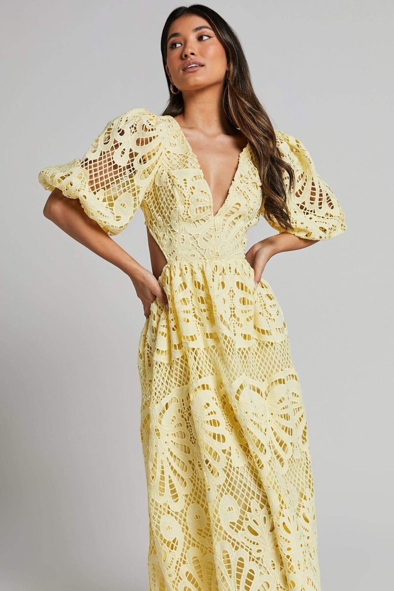 Lace Midi Dress | Elegant & Feminine | Puff Sleeve Detail