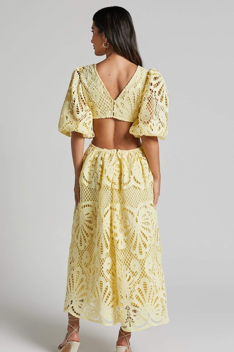 Lace Midi Dress | Elegant & Feminine | Puff Sleeve Detail