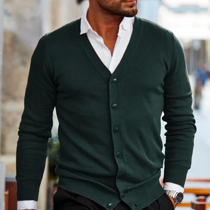 Men’s Knit Vest - Button-Front Long Sleeve Cardigan