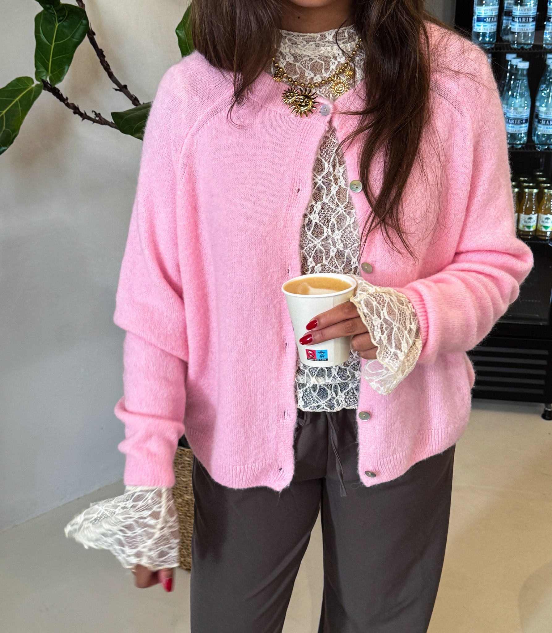 Women’s Long-Sleeved Blouse - Patterned Top in Cream