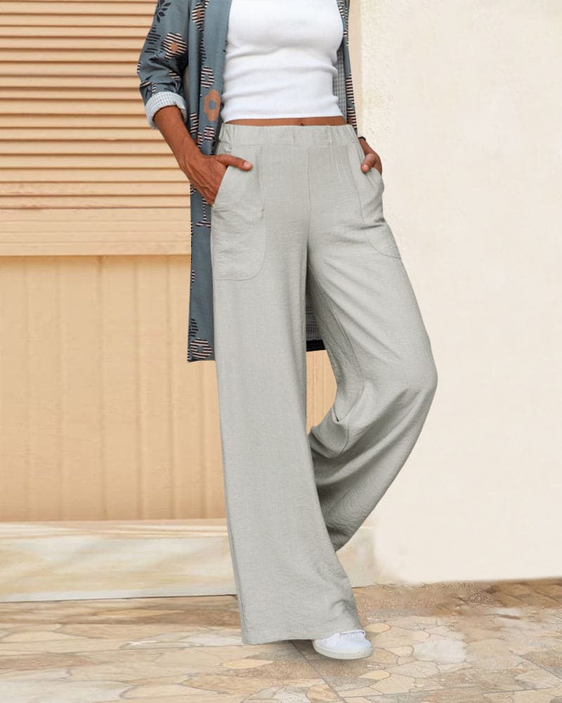 Alisha - Womens Soft Wide Leg Trousers With Elastic Waist