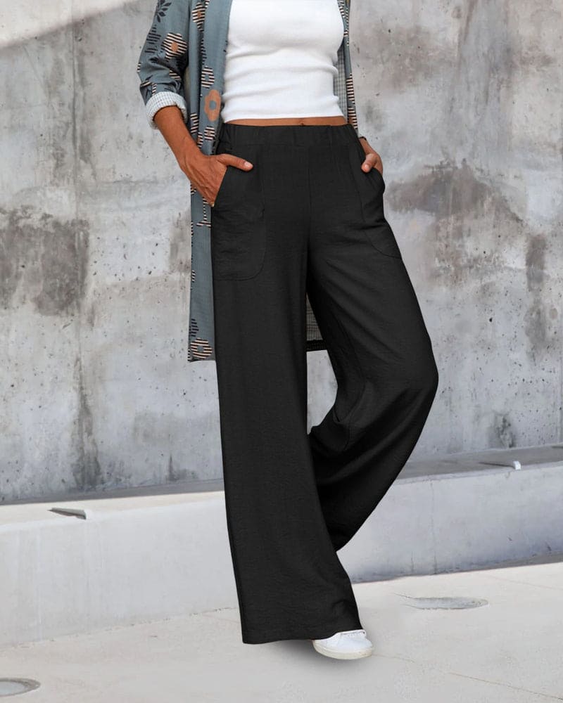 Alisha - Womens Soft Wide Leg Trousers With Elastic Waist