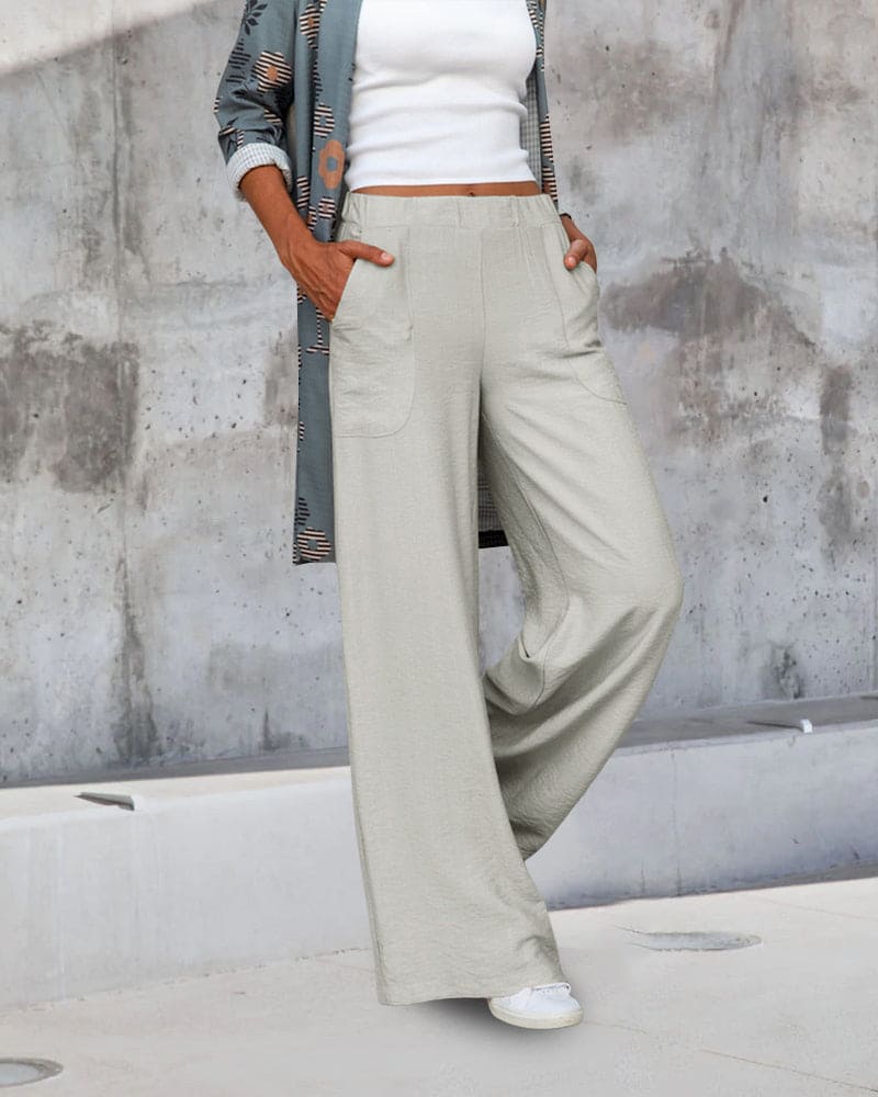 Alisha - Womens Soft Wide Leg Trousers With Elastic Waist