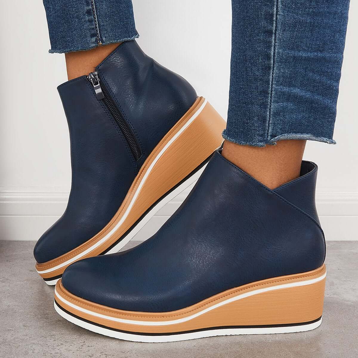 Avrielle – Womens Platform Ankle Boots With Zip