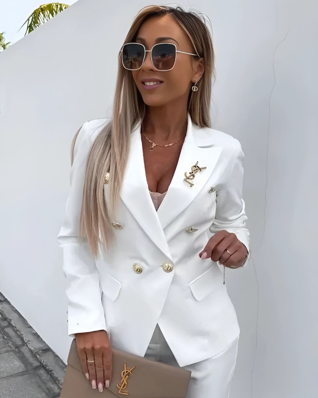 Women’s Blazer Suit – Double-Breasted Jacket and Straight-Leg Trousers