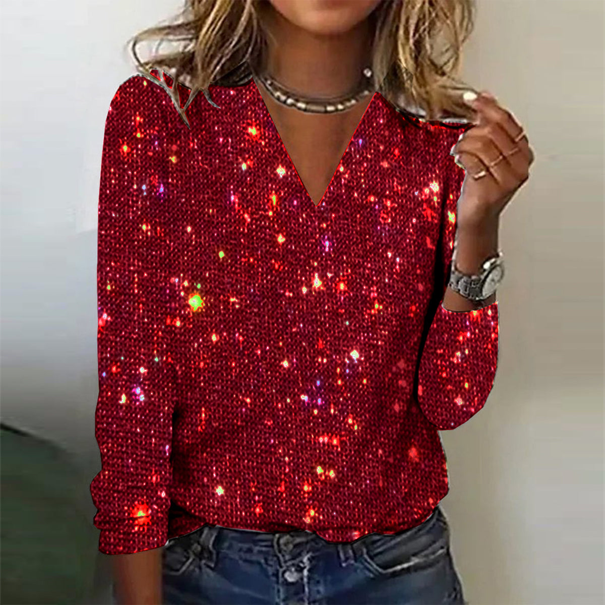 Women’s Blouse - Long Sleeve V-Neck