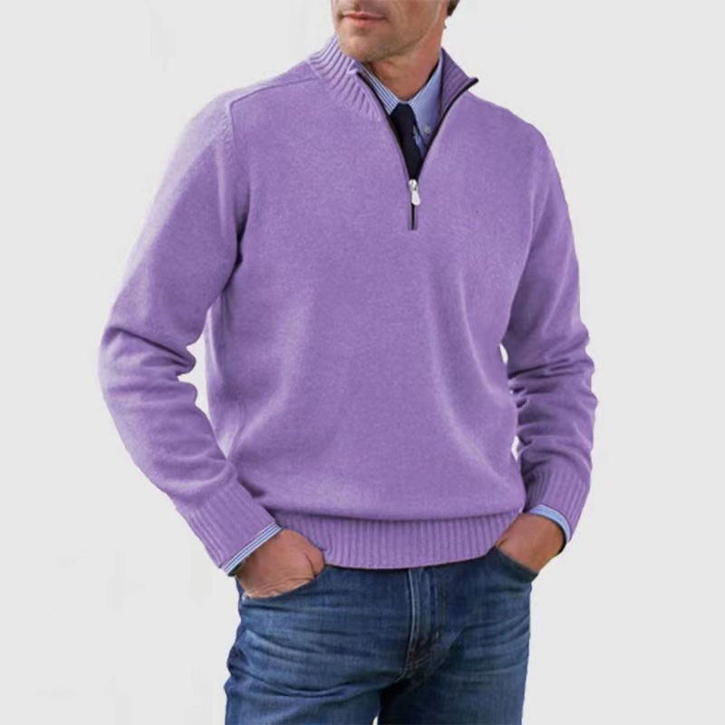 Men's knitted jumper with half zip – long-sleeved pullover