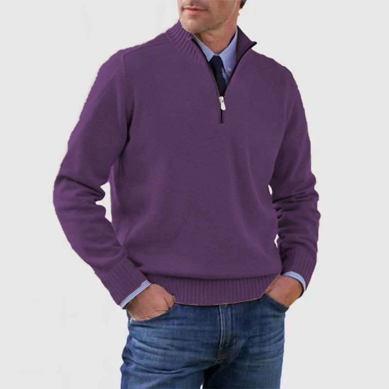 Men’s Half-Zip Sweater | Knitted Pullover with Stand Collar