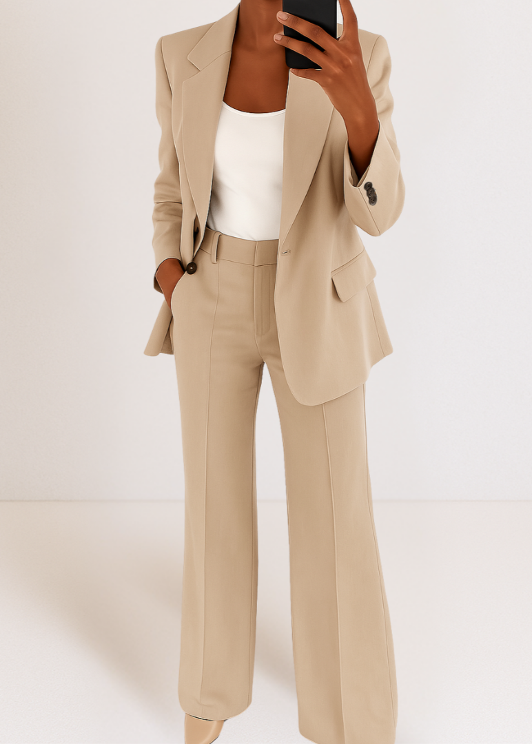 Women’s Work Pantsuit Set – Blazer with Straight-Leg Trousers