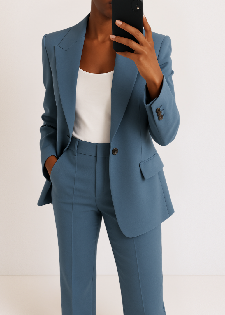 Women’s Work Pantsuit Set – Blazer with Straight-Leg Trousers