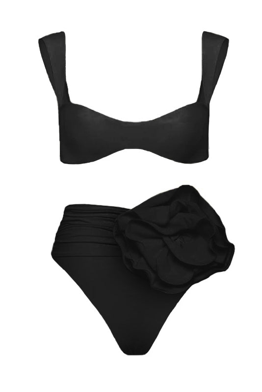 Floral Appliqué High-Waist Bikini | Chic & Elegant | Perfect for Luxe Beachwear