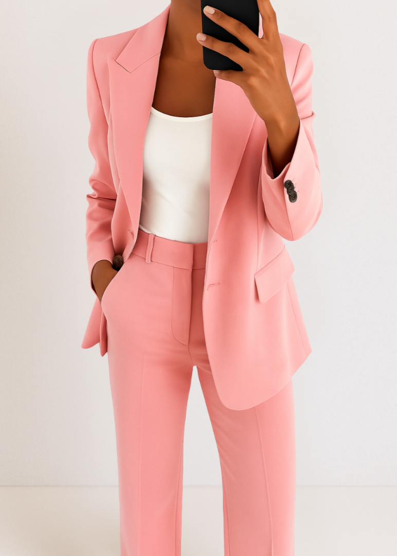 Women’s Work Pantsuit Set – Blazer with Straight-Leg Trousers