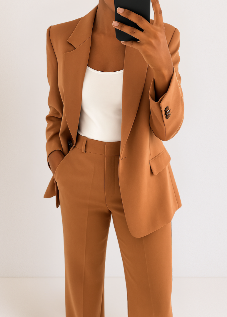 Women’s Work Pantsuit Set – Blazer with Straight-Leg Trousers