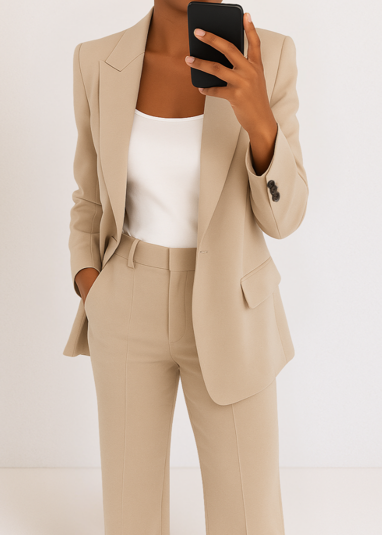 Women’s Work Pantsuit Set – Blazer with Straight-Leg Trousers