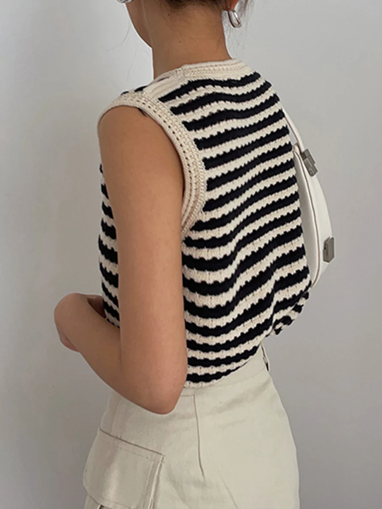 Ines | Women’s Sweater Vest | Stripe Crochet Classy Knit
