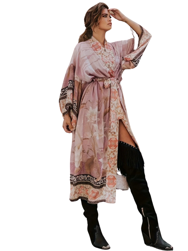 Ayaka | Women’s Kimono | Red Floral Print Lightweight Layer